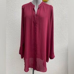 Sheer Plus Size Forever 21 Collared  Button Down Long Sleeved Blouse 1X